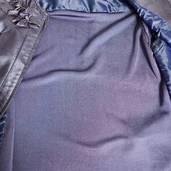 Peter Nygard Petites Purple Faux Leather Knit Jacket Womens L Embellished - Picture 5 of 7